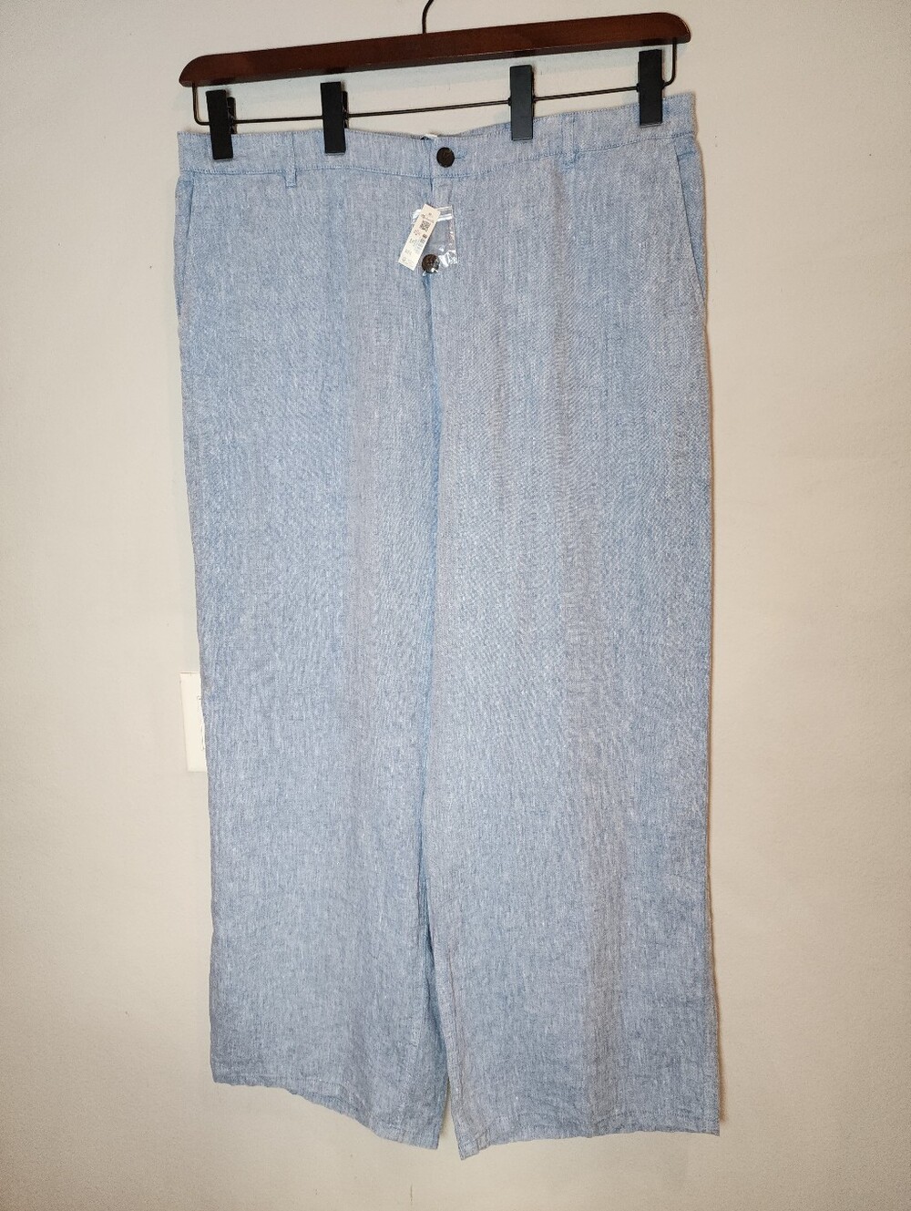 100% Linen NWT Madewell The Zoe Relaxed Straight Pants Blue Stretch Waist Sz 20